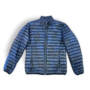 Bikkenbergs Reversible Down Bomber Jacket- Camo Black/Blue and Blue